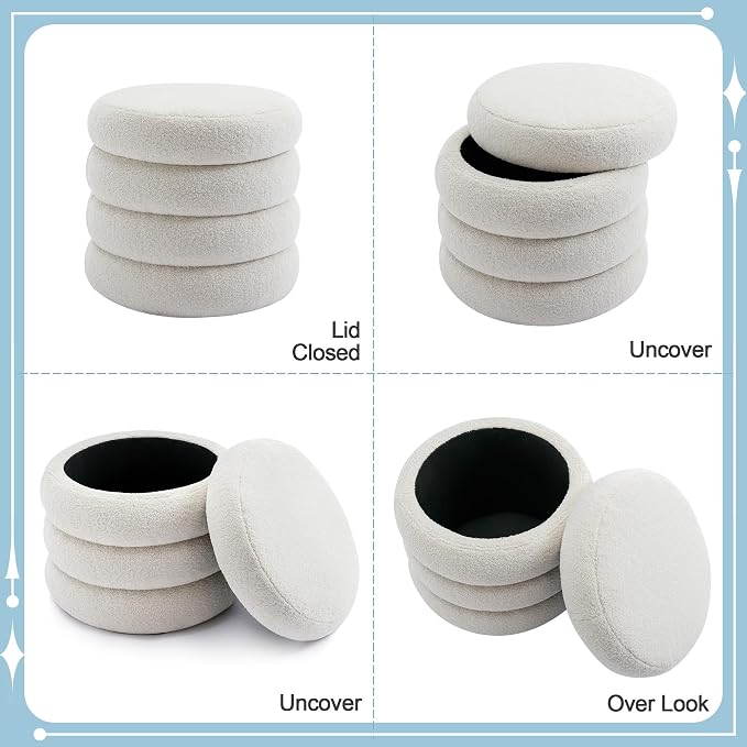 Flouki 19.5" Storage Ottoman Round, Vanity Stools - Image 8