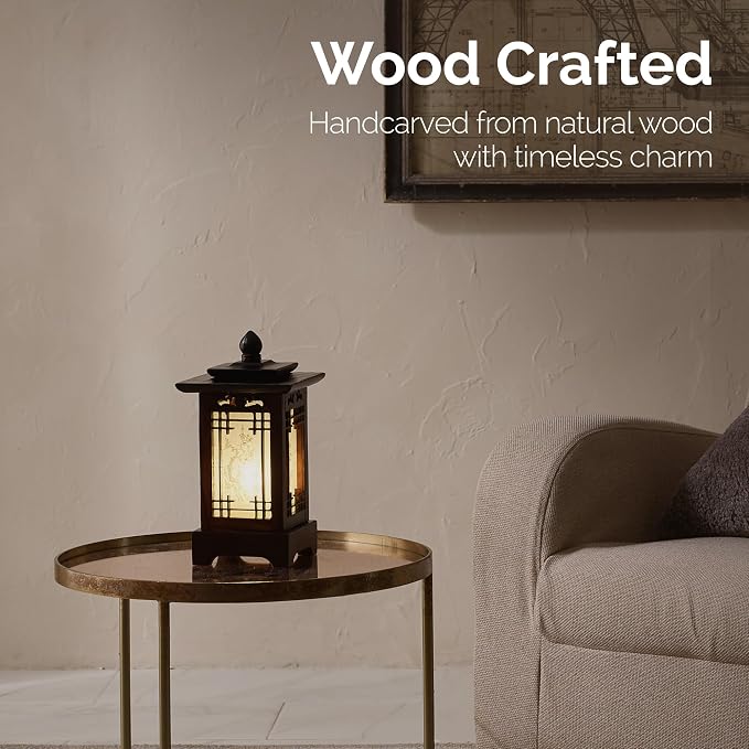 Antique Alive Traditional Korean Wood Lamp | Handmade Asian Oriental Table - Image 2