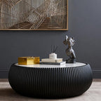 27.55" Round Marble Coffee Table, Modern Fluted Coffee Table - Image 4
