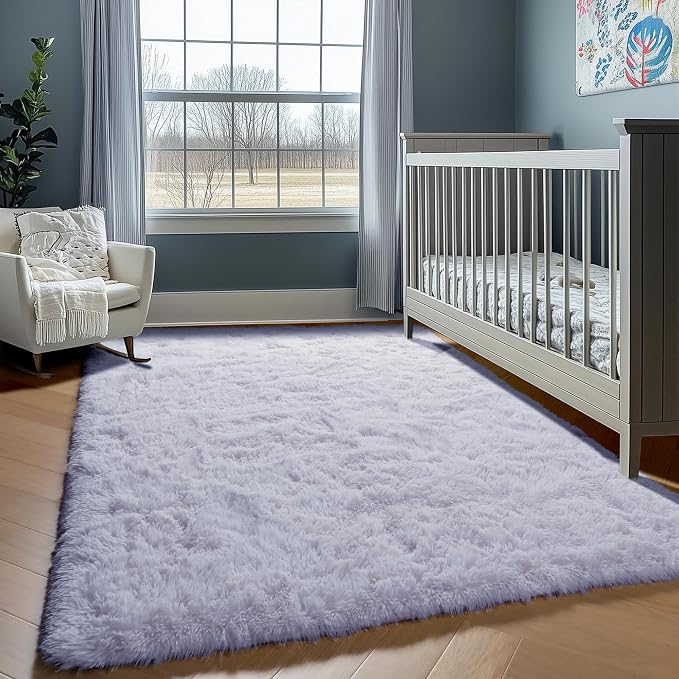 White Rugs for Bedroom, 3x5 Fluffy Shaggy Bedside Area Rug, Soft Plush Shag - Image 6