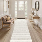 cotiled Hallway 2.6x8 Runner Rugs Washable Boho Rug Brown/Cream | Stain - Image 6