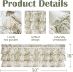 jinchan Ruffled Floral Valance Linen Shabby Chic Small Window Curtain 18 Inch - Image 8