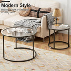 aboxoo Gold Nesting Coffee Table Set of 2, Small Glass Round Nesting Tables - Image 4