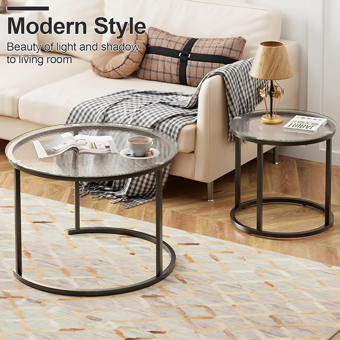 aboxoo Gold Nesting Coffee Table Set of 2, Small Glass Round Nesting Tables - Image 4