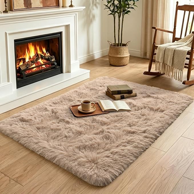 Noahas 2x4 Beige Fluffy Soft Runner Rug Non-Slip - Image 4