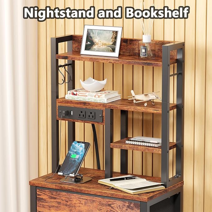 Furnulem Tall Night Stand, LED Nightstand - Image 5