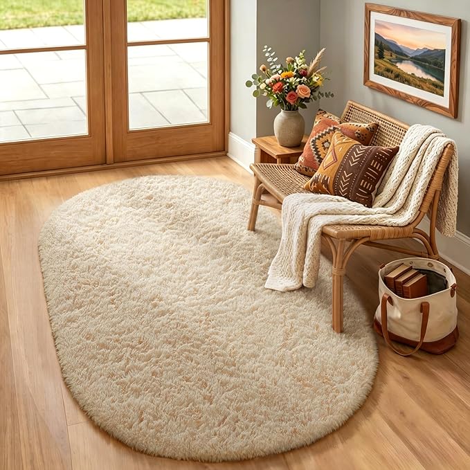 Ophanie 3x5 Oval Rug, Bedside Preppy Dorm Area Rug, College Essentials Non Slip by Ophanie