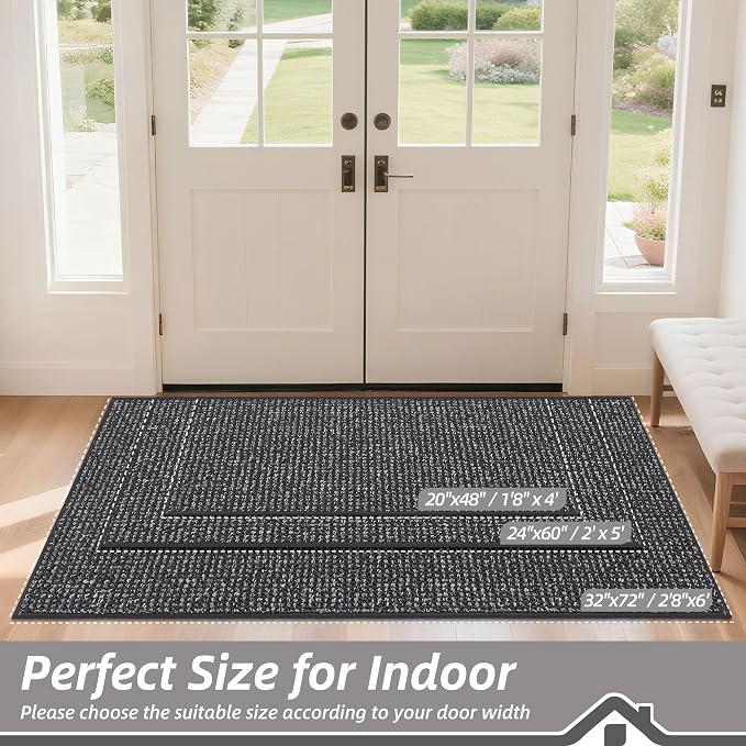 BEQHAUSE Dirt Trapper Door Mat 24"x60", Non-Slip Washable Doormat, Charcoal | - Image 2
