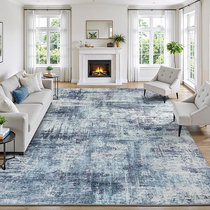 9x12 Area Rug for Living Room, Abstract Washable Non-Slip Large Rugs, Dining by Lofus