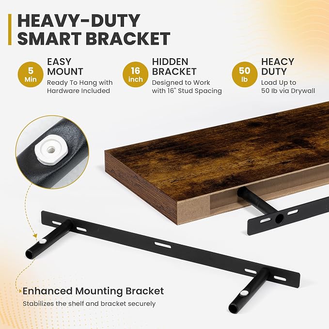 Acovy 24 Inch Floating Shelves, 9.3" Deep Floating Shelf Wall Mounted, Rustic - Image 6