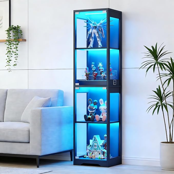 Display Cabinet with Glass Doors, Display Case with Lights and Human Body Sensor - Image 4