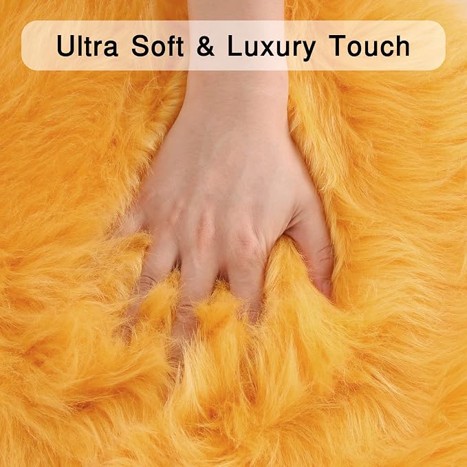 duduta Yellow Faux Sheepskin Rug 2x3 ft, Small Faux Fur Chair Covers | Shag - Image 2
