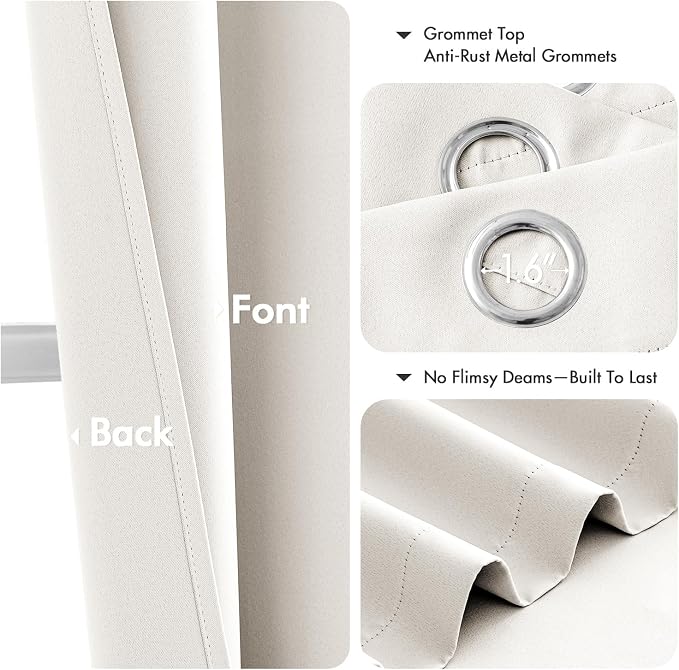 MIULEE Blackout Curtains for Bedroom 2 Panels 34 x 54 Inch Long Ivory | Thermal - Image 4