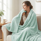 Exclusivo Mezcla Soft Waffle Fleece Bed Blanket Twin Size, Mint Green | - Image 2