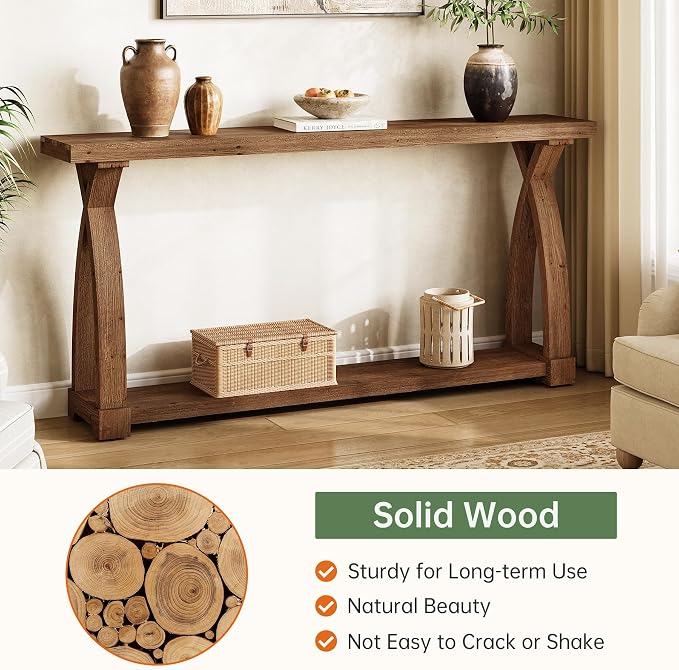 Solid Wood Console Table for Entryway, 63-Inch Narrow Farmhouse Couch Table - Image 6