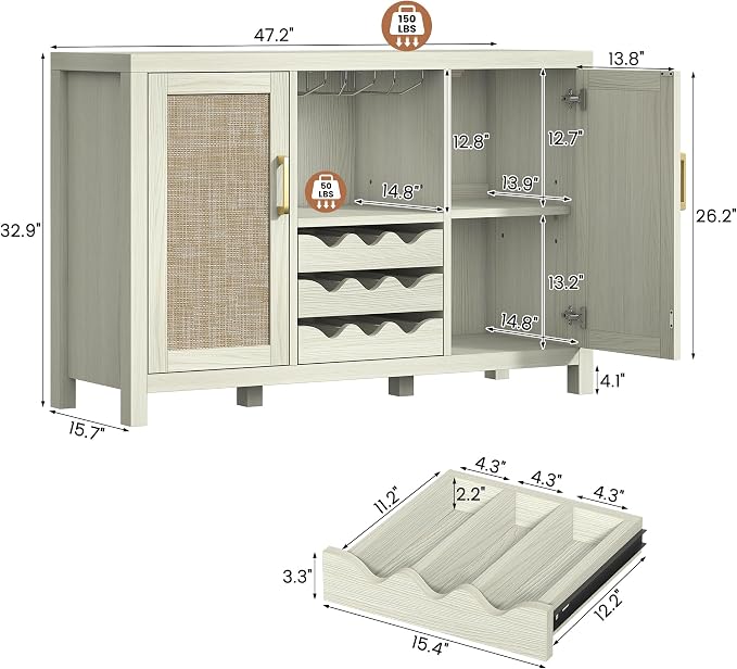 Rattan Wine Bar Cabinet, Boho Rattan Home Bar - Image 2