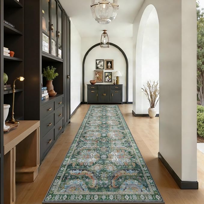 2x10 Hallway Runner Rug, Washable Vintage Retro Long Runner Rugs - Image 5