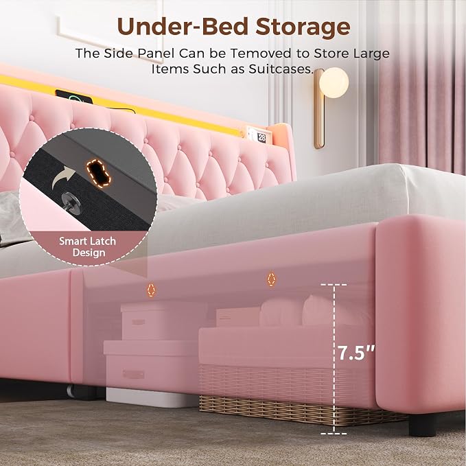 Queen LED Velvet Bed Frame - Image 4