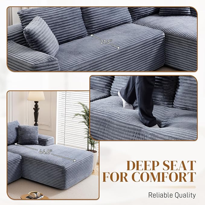 95" L Shaped Boneless Sectional Couches, Wide Armrest, Deep Seat, Memory Foam - Image 4