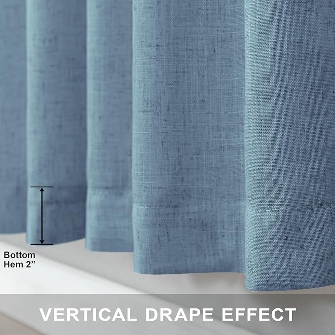 Pitalk Stone Blue Linen Blend Sheer Curtains Back Tab 52 Width by 90 Length Set - Image 5
