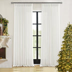 Beige White Pinch Pleated Linen Curtains 2 Panels 102 Inches Long | Thick Linen - Image 9
