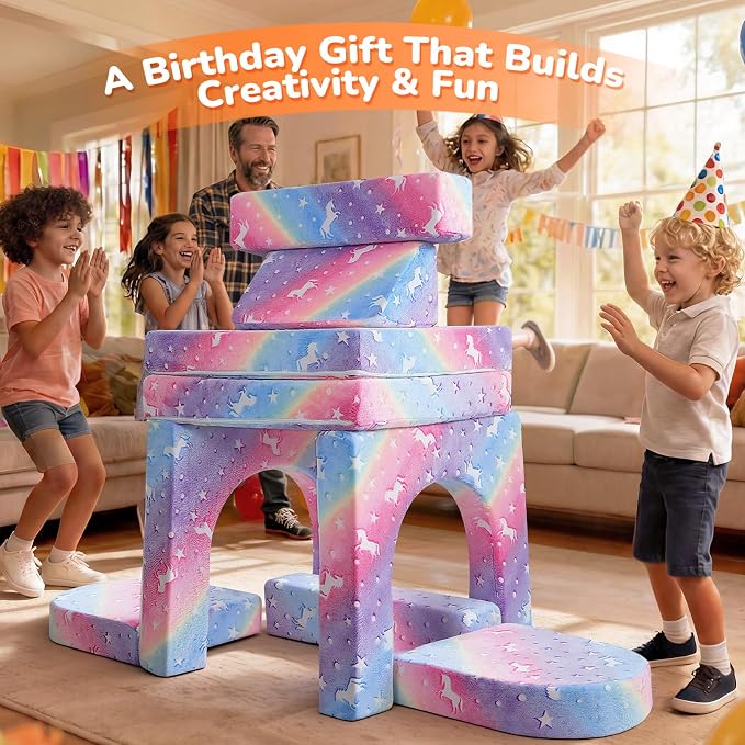 MeMoreCool 10-Piece Glow-in-the-Dark Rainbow Kids Modular Play Couch, - Image 2