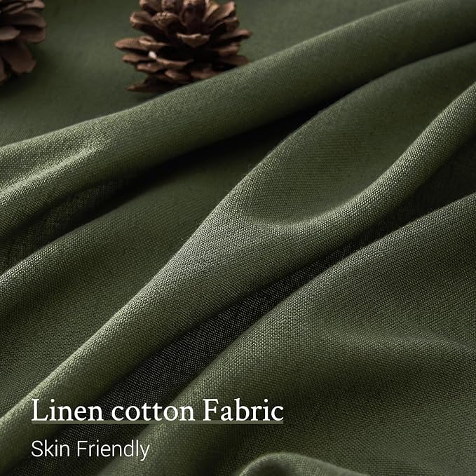 Topfinel Olive Green Pinch Pleated Semi Sheer Curtains Textured Linen Blended - Image 4