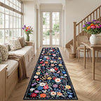 PLHXFR 2.6x14 Washable Runner Rug：Floral Indoor Kitchen Soft Carpet Black | - Image 3