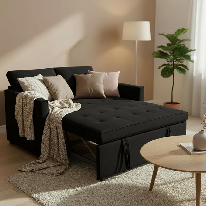 Sofa Bed, Pull Out Couch with Side Pockets, 3 in 1 Velvet Fabric Loveseat - Image 3