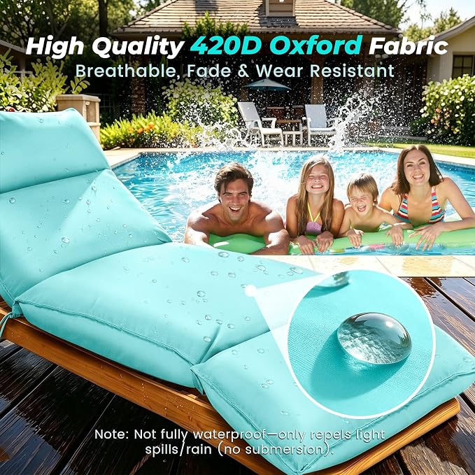 Outdoor Chaise Lounge Chair Cushion, Waterproof Non-Slip Patio Chaise Lounge - Image 4