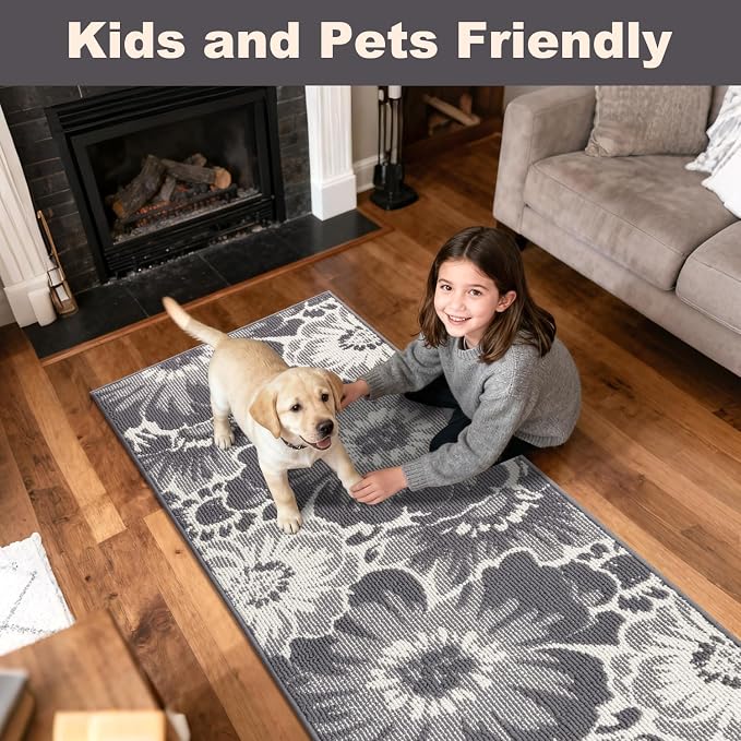 Findosom Hallway Runner Rug 2x10, Non Slip High-Low Textured Floral Washable - Image 4