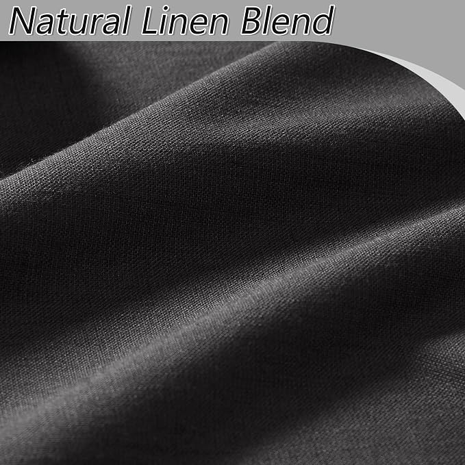 Black 100% Blackout Linen Curtains 102 Inch Length 2 Panels Set - Image 4