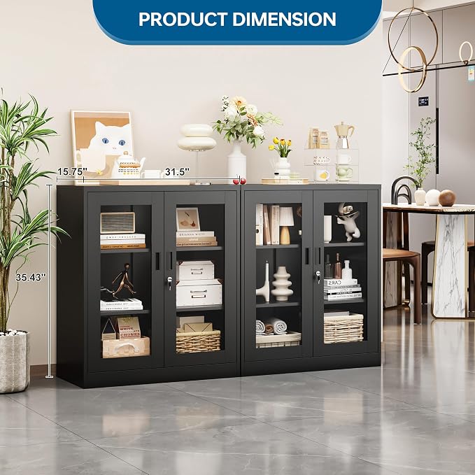 PEUKC Display Cabinet with Acrylic Doors, 35.4 Inches Metal Curio Storage - Image 2