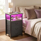 Fixwal Night Stand with Charging Station, LED Nightstand with Fabric Drawers - Image 2
