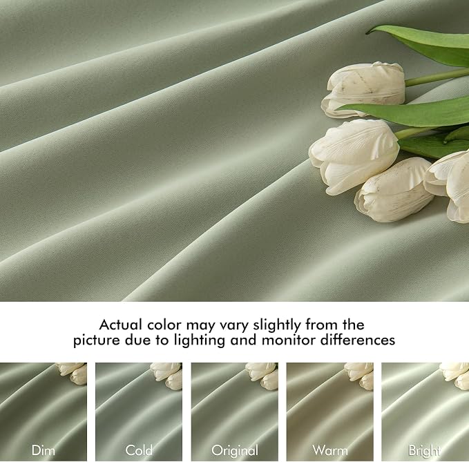 MIULEE Sage Green Back Tab Blackout Curtains 52x102 Inch Long 2 Panels Set | - Image 8