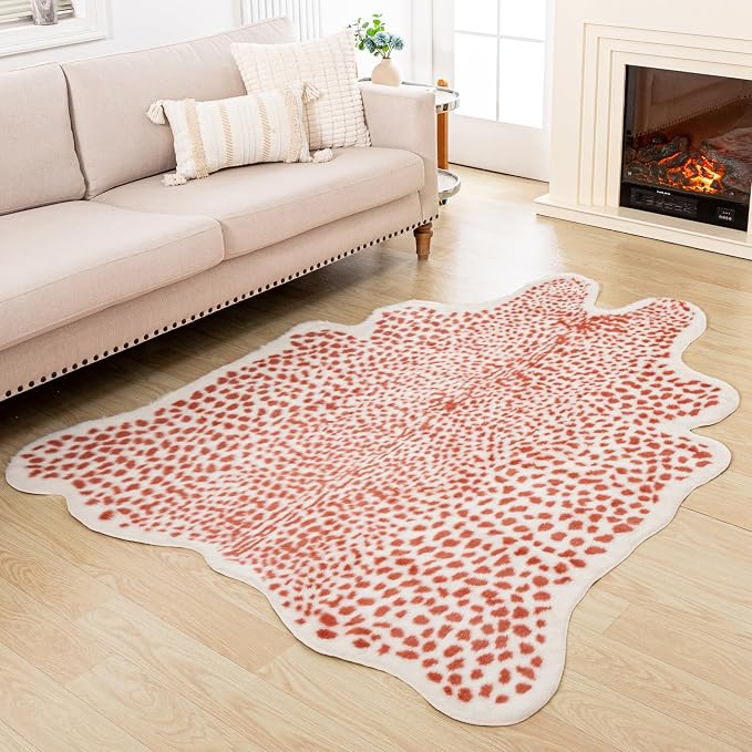 Huichenxing2021FURSTORE Faux Fur Leopard Cheetah Print Rug Pink 5.3x6.7ft | by Huichenxing2021FURSTORE