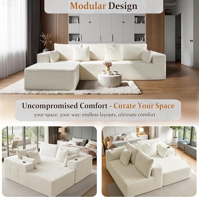 108" Cloud Sectional Couch, Comfort L Shaped Boneless Couch - Image 6