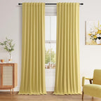 Yellow 100% Blackout Linen Curtains 108 Inch Length 2 Panels Set by Guken