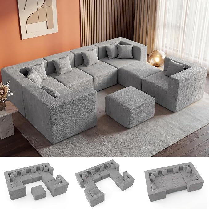 MONVANE Modular Sectional Sofa, Oversized 8 Seat Convertible U Shaped Couch by MONVANE