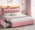 Full LED Velvet Bed Frame with 2 Storage Drawers&Hidden Headboard, Upholstered by JOCOEVOL