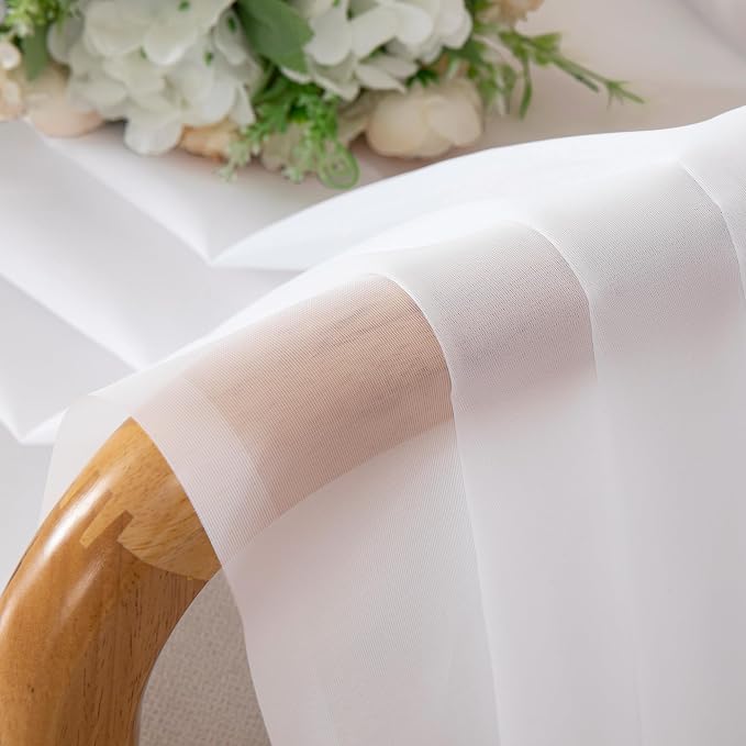 Chyhomenyc White Sheer Curtains 30 inch Length 2 Panels | Light Filtering - Image 4