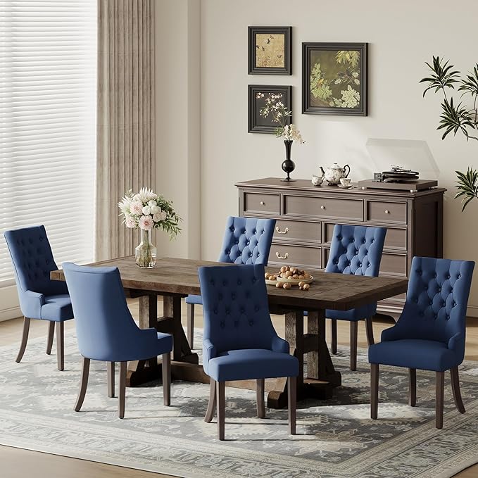 COLAMY Fabric Side Dining Chairs Set of 6, Wingback Upholstered Dining Room by COLAMYHOME