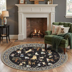 Black 4Ft Round Dogs Area Rug for Living Room Bedroom | Stain Resistant; Non - Image 5