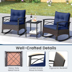 Tangkula 3 Piece Rattan Rocking Chair Set, Patio Rocker Bistro Set w/Acacia - Image 8