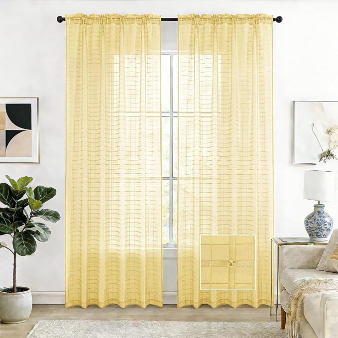 SpaceDresser Check Sheer Curtains 84 Inches Long by SpaceDresser