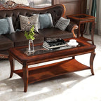 Coffee Table with Tempered Glass Top and Storage Shelf, Farmhouse Living Room by MODERION-YourHomeSoulMate