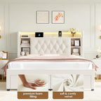 Queen Bed Frame with Drawers, Hidden-Cubby & Shelves Storage Headboard with - Image 6