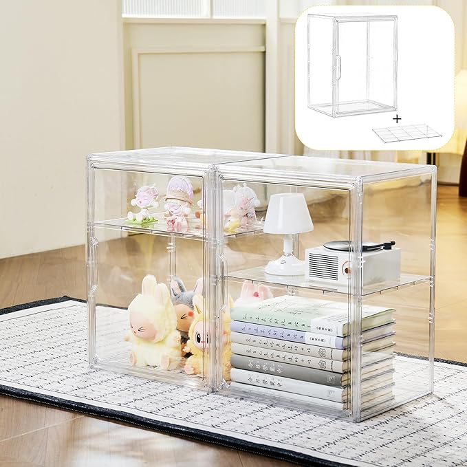 Acrylic Display Case with Removable Shelf, 2 Tier Clear Plastic Stackable - Image 2