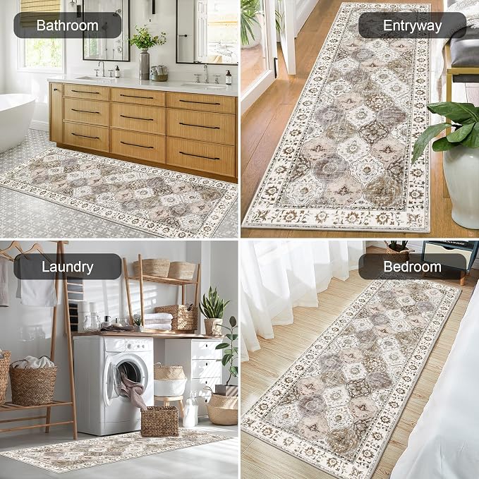 HEBE Hallway Runner Rug 2'x6', Washable Non Slip Kitchen Rug Runner | Soft Boho - Image 5