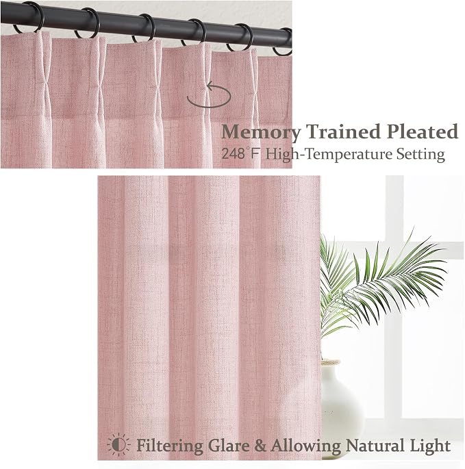 Cute Baby Pink Memory Trained Pinch Pleated Curtains 84 Inch Length 2 Panels Set - Image 3